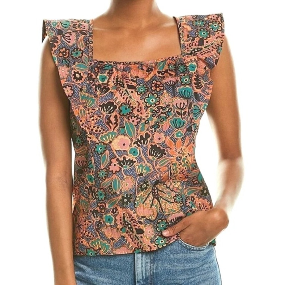 A.L.C. Floral Square Neck Ruffle Sleeve Blouse Size 6